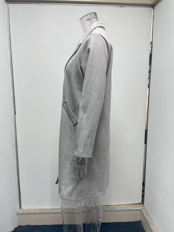 Grå Trenchcoat för kvinnor Jacka Vinter Huva Oversize Elegant