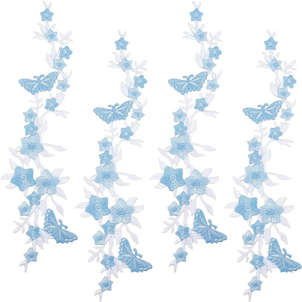 4PCS Broderte Sommerfugl Dekorative Lapper og Blomster Floral