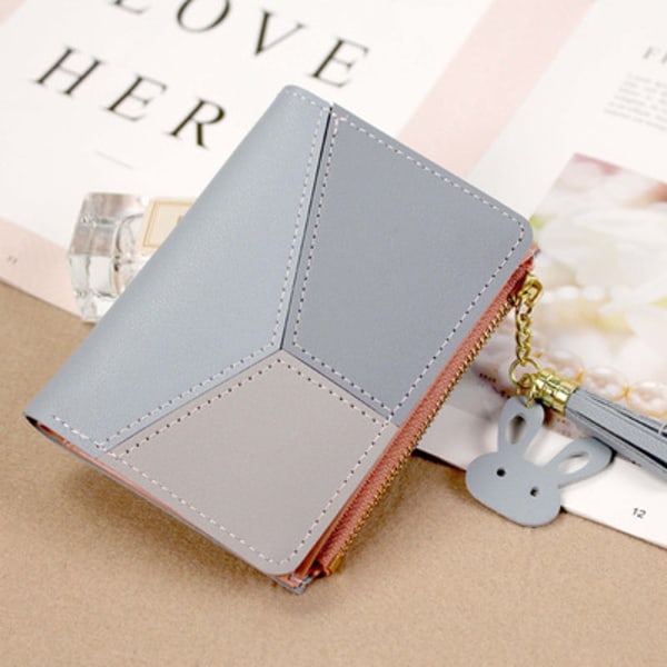 Liten plånbok för kvinnor flickor Bifold Slim PU Läder (Blå)