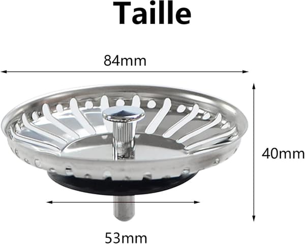 Køkkenvaskprop i rustfrit stål, køkkenvasksi, universel vaskprop (84 mm)