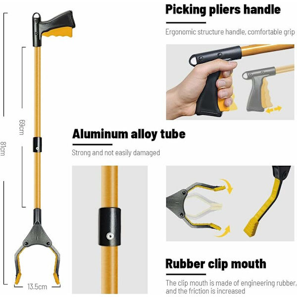 Alumiininen haravointityökalu, 81 cm taittuva tarttuja, pitkä teleskooppinen kumitarttuja