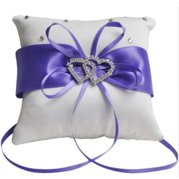 10cm Satin Dobbel Hjerter Dekorasjon Bryllup Ringbærer Pude Lilla