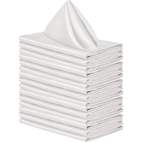 20x Bomulds Servietter 48x48cm, Maskinvaskbare Stof Servietter, Bløde Bryllup Servietter, Kvadratiske Satinservietter - Hvid