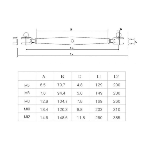 Sæt med 2 M10 kæbeturnbuckles 304 rustfrit stål med magnetisk spænde, rustfrit stål lukkeskruebolt spænder rebspænder, rustfrit stål kabelspænder, wirespænder