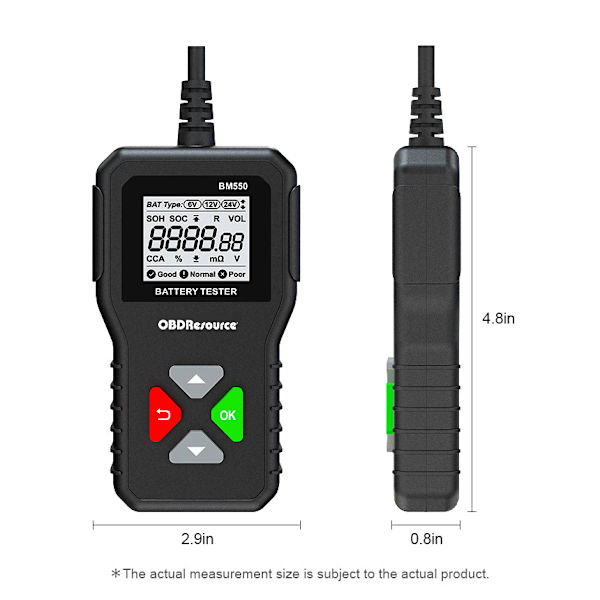 6V 12V 24V AUTO Batteritester, KINGBOLEN BM550 100-2000 CCA 2-200Ah Bilalternator Tester Digital Batterianalysator til Bil/Lastbil/Motorcykel/A