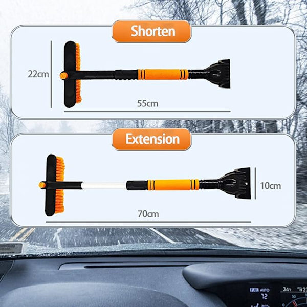 Snøskrape aluminiumsbørste Teleskopstang ren oransje skrape 70 * 20,9 cm