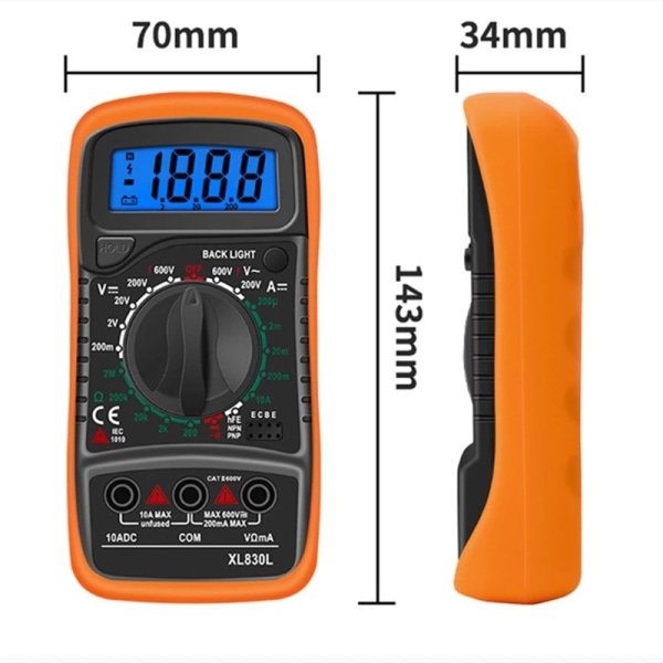 XL830L Digital Multimeter 2000 Counts Mini Multimeter Batteritestare Ström