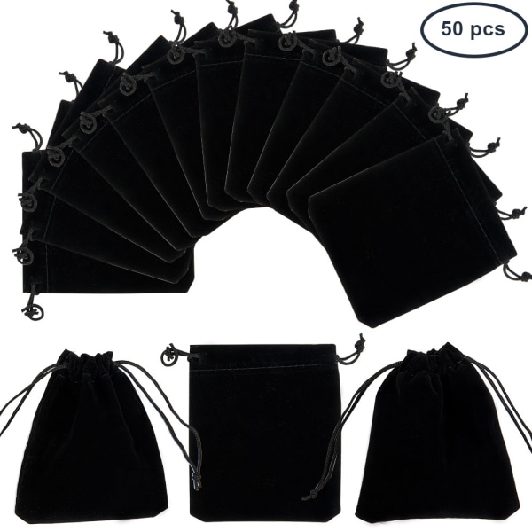 50-pack sammetssmyckepåsar 3,9x 4,7tum Black Velvet Clo