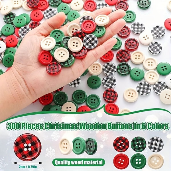 60 stk. Jule Buffalo Plaid Træ Knapper 4 Huller Sort Rød Træ Knapper Gingham Håndværk Knapper Runde Dekorative Knapper til DIY Syning Jule Strømpe Dekoration