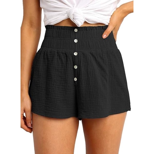 Dame uformelle sommer smocked elastisk midje komfortabel knapp detalj strand shorts