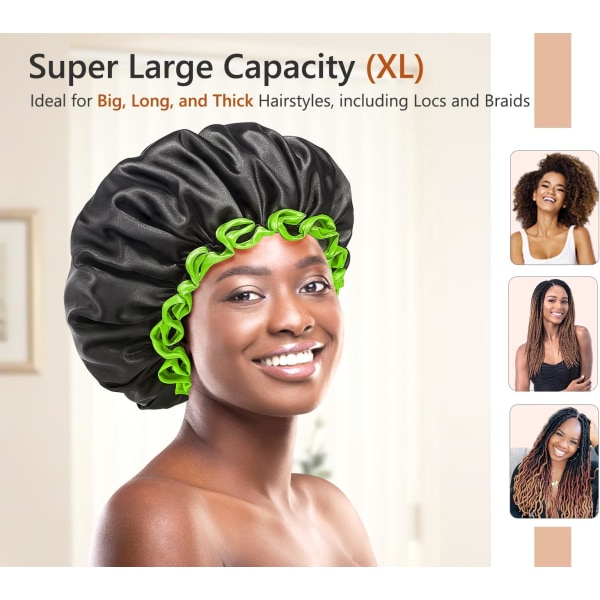 Suuri cap naisten pitkille hiuksille, musta, uudelleenkäytettävä vedenpitävä