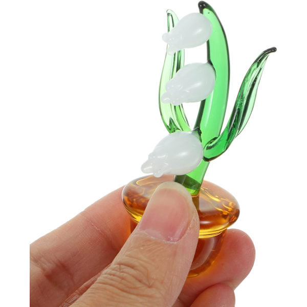 Håndblåst glassblomstfigur Mini Lily of The Valley Statue Crystal Flo