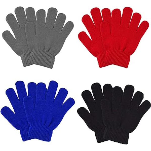 4 par vinterhandskar för barn, stickade handskar för barn, varma stretchiga stickade magiska handskar med fulla fingrar