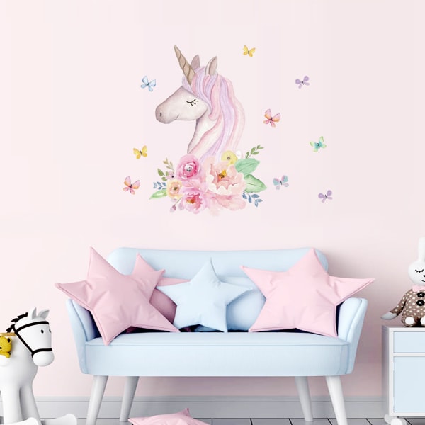 Cartoon Cute Unicorn Butterfly Wall Decal Wallpaper DIY Vinyl Home Wall Dec