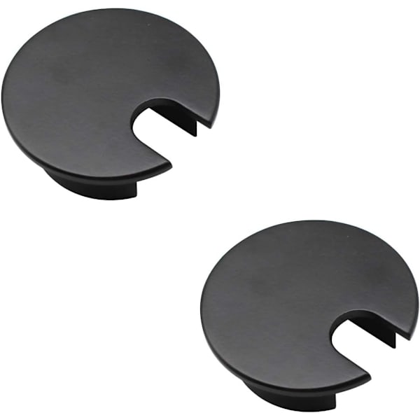 Kabeldeksel for skrivebord, 2 stk. kabelhulldeksel, sinklegering hulldeksel, svart 35 mm rundt hulldeksel, egnet for datamaskiner, spisebord
