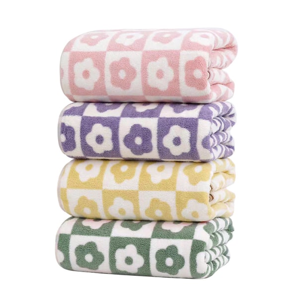 4 st handdukar rutig blommig, korallfleece badhanddukar mjuka absorberande handdukar 75*35cm mönstrade ansiktshanddukar lila gul grön rosa