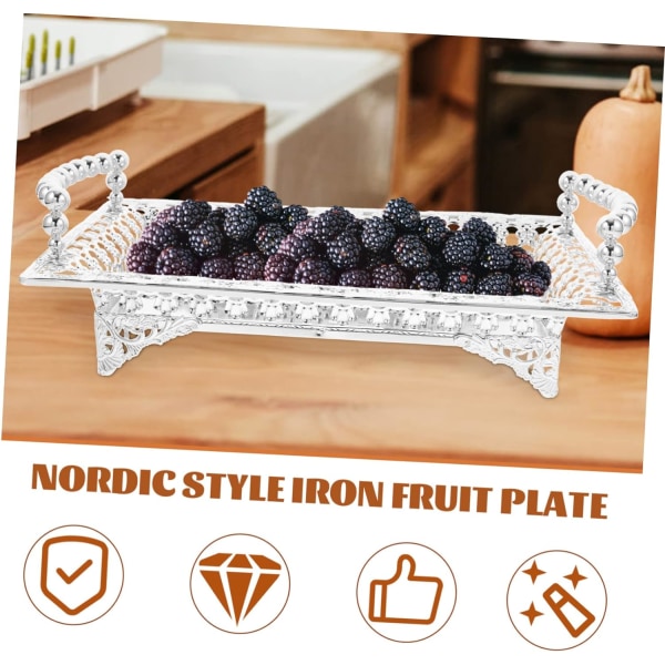 1 stk. Metall Fruktfat Dessert Serveringsbrett Dessertfat Nøttefat Gull Fruktkurv Tørket Fruktfat Dekorativ Serveringsfat, 27,5*17,5*10cm