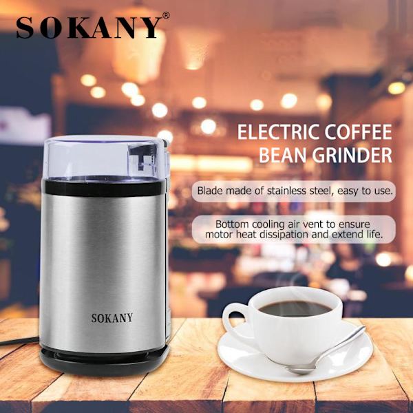 Kaffe Grinder One Touch Push-Button Control, 2/3 kopp bønnekapasitet, rustfritt stål