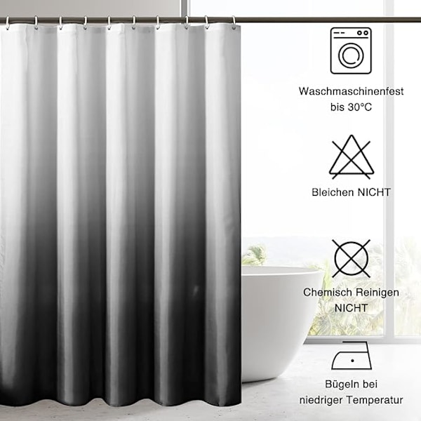 Polyester bruseforhæng 120 x 180 cm, digitalt trykt bruseforhæng med vægt, anti-skimmel, vandtæt, vaskbart, til brusebad og badekar, Gr