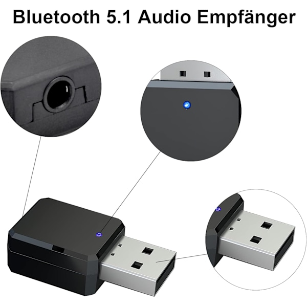 USB Bluetooth-adapter, Bluetooth 5.1-adapter i bil AUX/USB dubbel utgång, med 3,5 mm digital ljudkabel, Bluetooth-dongel Bluetooth-mottagare