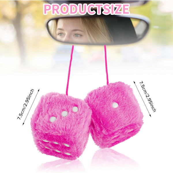 2-pack fluffiga tärningar för bil 2,75 tum retro-stil bilkuber fyrkantiga hängande prydnader för bilinredning