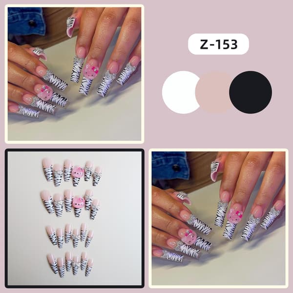 24 PCS Coffin Nails Press Nails Leopard Print Fake Nails Leopard Print Pres