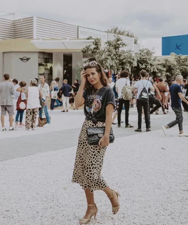 Leopardkjol för kvinnor, midilängd, hög midja, siden, satin, elastisk, gepard