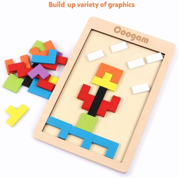 Träblock Pussel Hjärngympa Leksak Tangram Pussel Intelligens Färgglad