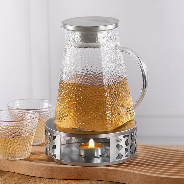 Rustfrit Stål Tekogebærer, Varmt Kaffevarmer, Tekogebærerbase med Lysopvarmning, Glas Tekande, Tekandevarmer