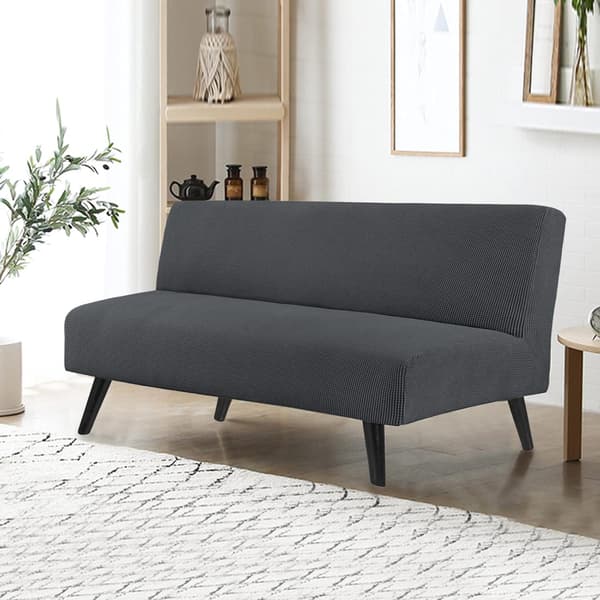 Set med 1 stretchig sofföverdrag 3-sits, elastiskt sofföverdrag utan armstöd, jacquard sofföverdrag, universellt soffbäddöverdrag, soffskydd, grå