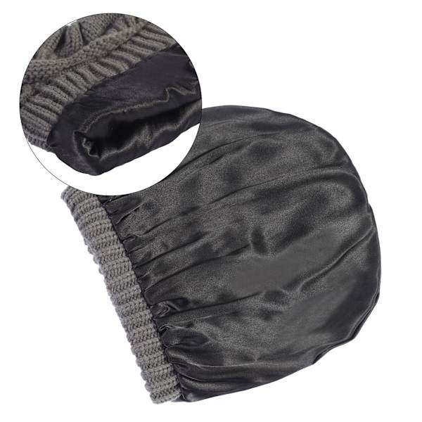 Vinter stickad mössa för kvinnor satin fodrad kabel tjock chunky mössa herr mjuk slouchy varm hatt