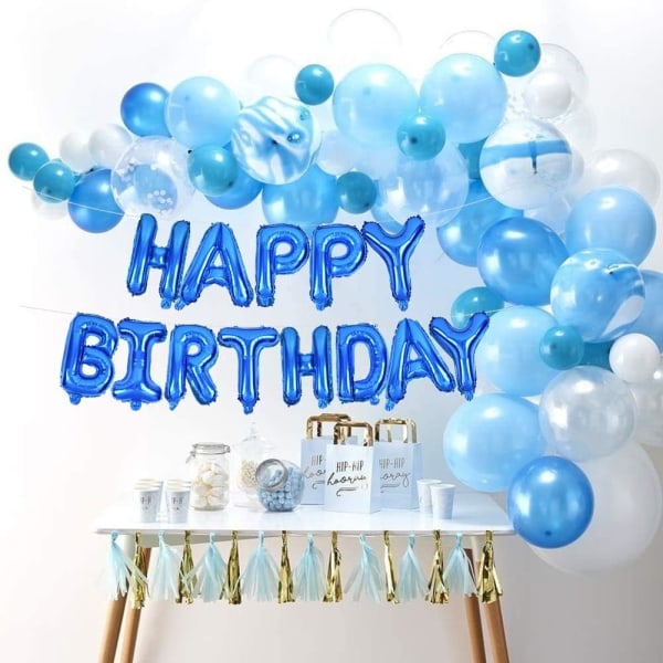 Blåt tillykke med fødselsdagen ballonbanner, 16 tommer mylar folie bogstav fødselsdagslogo