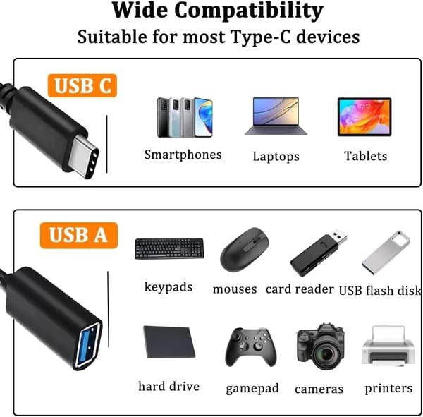 USB C til USB 3.0 Adapter, 5Gbps USB Type C Han til USB A Hun OTG Kabel, Kompatibel med iPhone 16 Pro Max/15 Pro Max Plus, iPad Pro, MacBook Pro/A