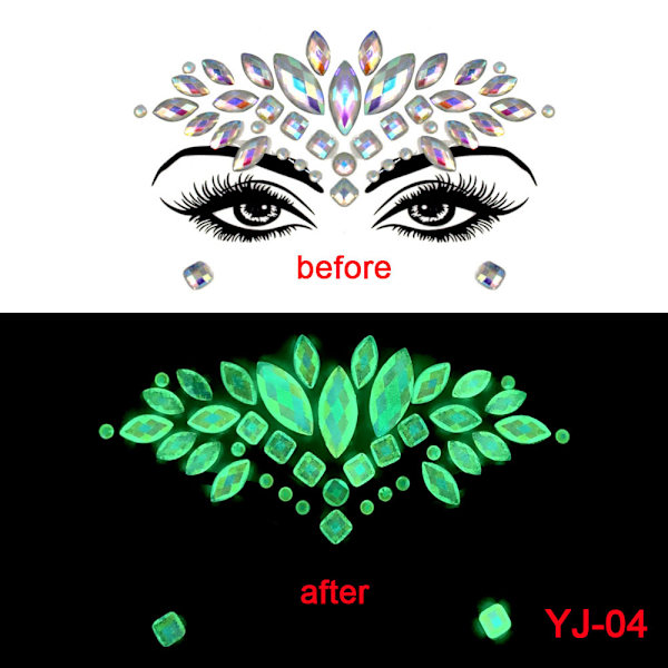 Noctilucent Face Gems Stickers Luminous Temporary Tattoos for Woman Self-ad