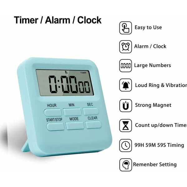 Digital timer med klocka/väckarklocka funktion, magnetisk baksida digital kökstimer