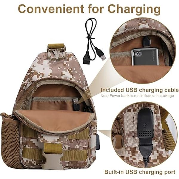Taktisk Bröstväska, Messenger Axelväska för Män, Crossbody Väska kompatibel Cykling Vandring Resor, Khaki