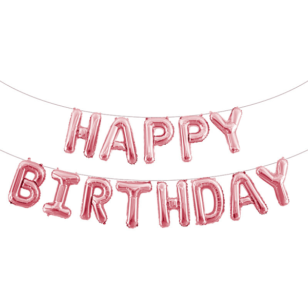 Folieballonger Happy Birthday Bannersett - Roségull, Happy Birthday Ballonger Festdekorasjon, Happy Birthday Ballonger Happy Birthday Festdekorasjon