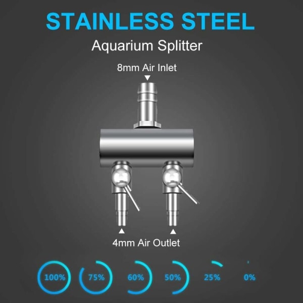 Akvarieluftstrømsdeler Fiskestrømsluftkontrollventil Rustfritt Stål Aqua
