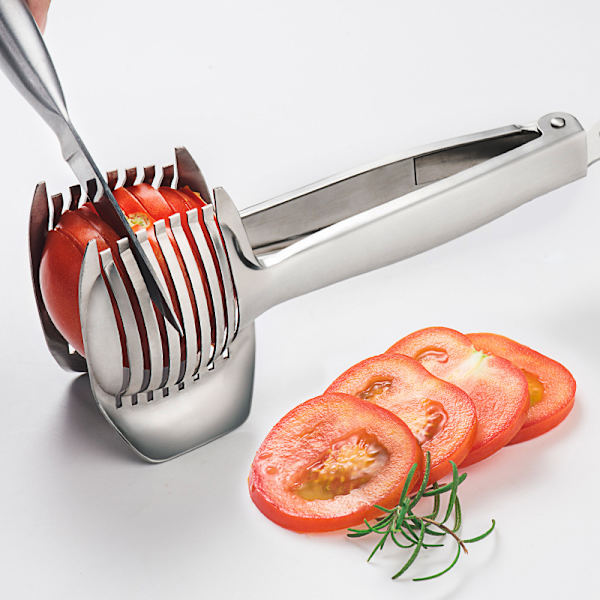 Tomat och citron skärare hållare rund frukt lök strimlare skärare guide tång med handtag kök skärning potatis lime mat stativ rostfritt stål