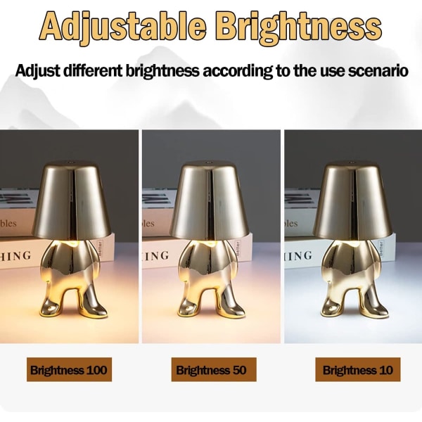 Nattbordlampe med berøringskontroll, Thinker Golden Man Statue LED T
