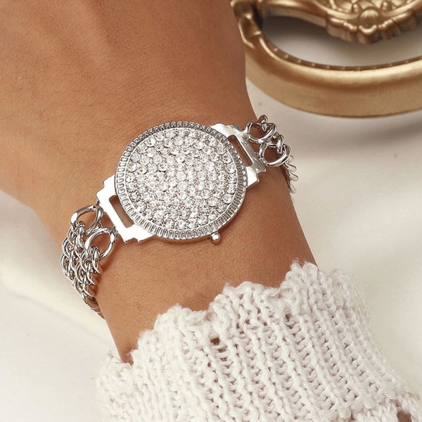 Women Bracelet Watch Shape Double Layer Jewelry Shining Rhinestones Bangle