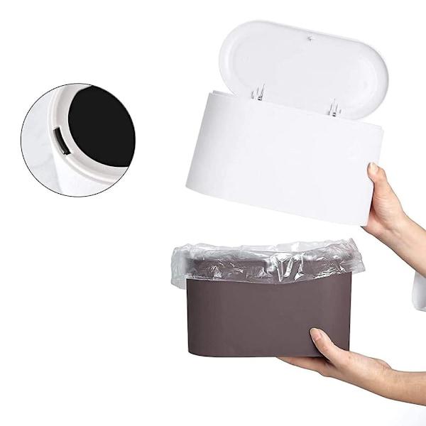 Hvid Mini Bordskraldespand, Bordskraldespand Med Pop Up Låg, Hvid Mini Plast Bordskraldespand