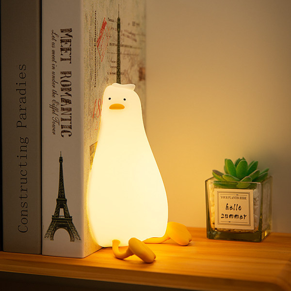 Liggande anka Nattlampa, LED Squishy Duck Lamp, Cute Light Up Duck, Sil