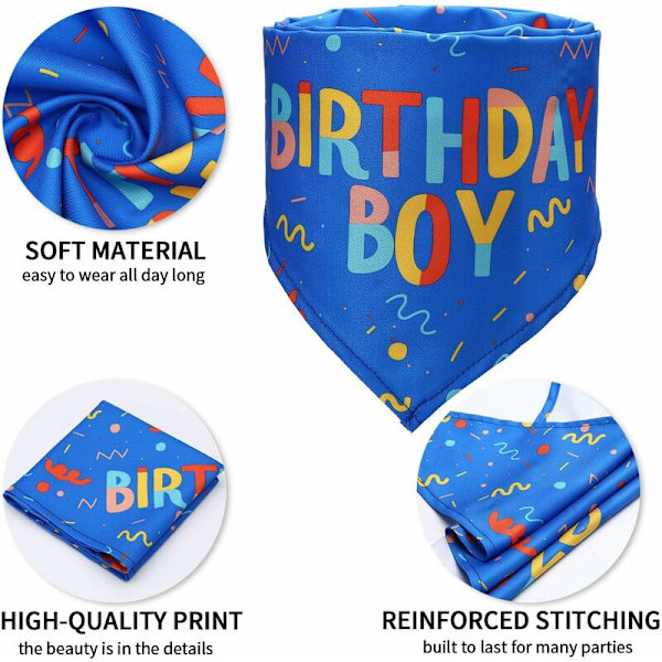 Hunde bandana til fødselsdag, justerbar hund kat tørklæder trekant halstørklæde dekoration til kæledyr hagesmæk små mellemstore store hunde (blå)