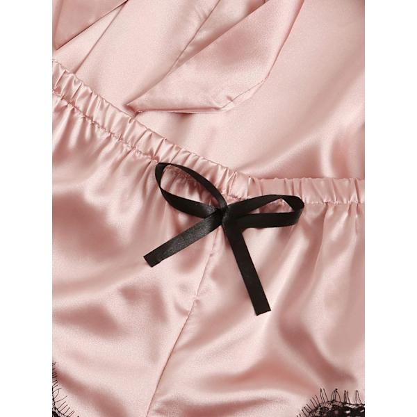 Dam satin pyjamas set med 4 blommiga spets sling underkläder pyjamas med morgonrockar