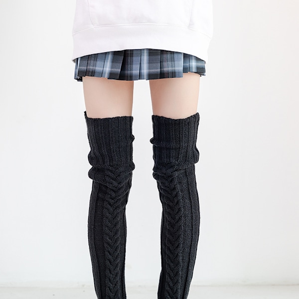 Kvinners Lårhøye Sokker Over Knee Cable Knit Boot Sokker, Lon