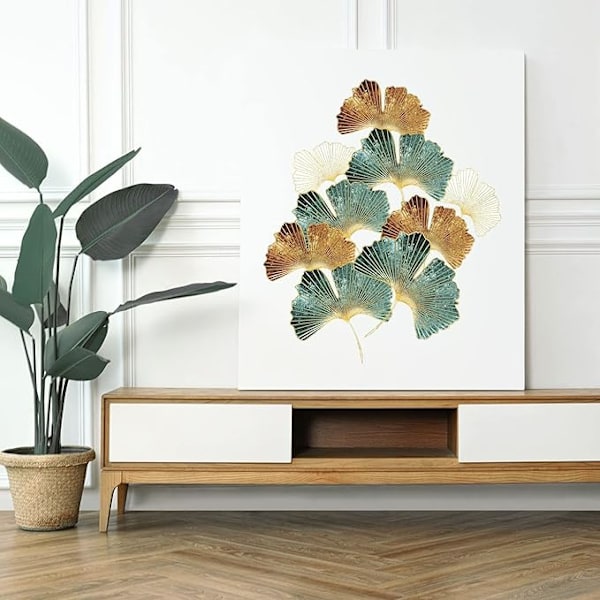 GINKGO BLAD Väggdekaler Guld/Brun/Grön I Självhäftande Väggdekal Växter Gräs I Dekoration för Vardagsrum Sovrum Badrum Kök Hall