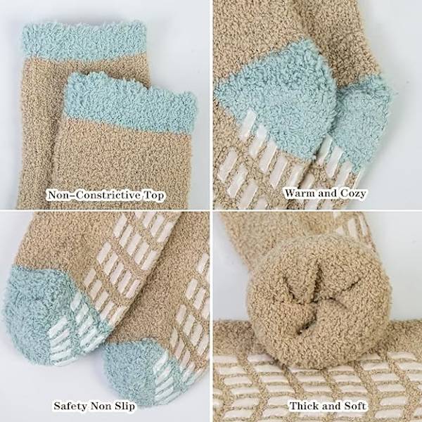Womens Fuzzy Socks 5 par, Vinter Varme Myke Tøffelsokker, Sklisikre Sokker Koselige Sove Myke Sokker Gaver