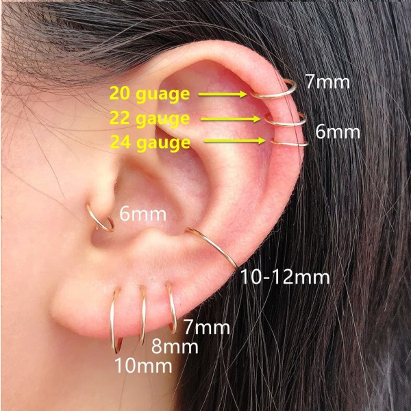 5mm kultaiset korvakorut rustoon, nenään tai helixiin, 14 karaatin kullattua