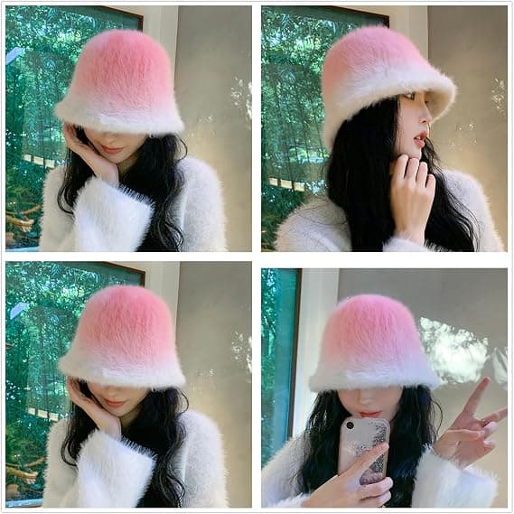 Kvinner Jenter Gradient Kunstpels Bøttehatt Stilig Nyhet Fluffy Vinter Varm